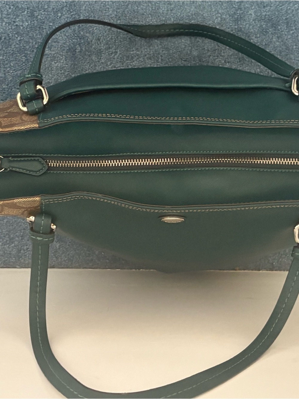 Coach Peyton Coated Canvas Saffiano Tote in Racing Green - Picture 7 of 14